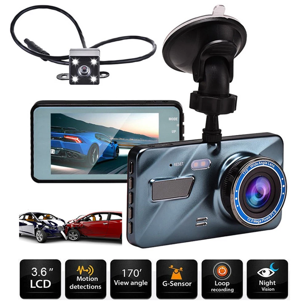 

J16 Car DVR Video Recorder Dash Camera Rear View Dual Lens 3.6 Full HD 1080P G Sensor Portable Cycle Recording Dash Cam Dashcam