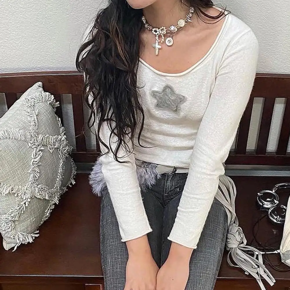 

Vintage Y2k Sweater Cute Star Print Knitwears Distressed Loose Long Sleeve Knit Pullovers Casual Women Clothing Fashion