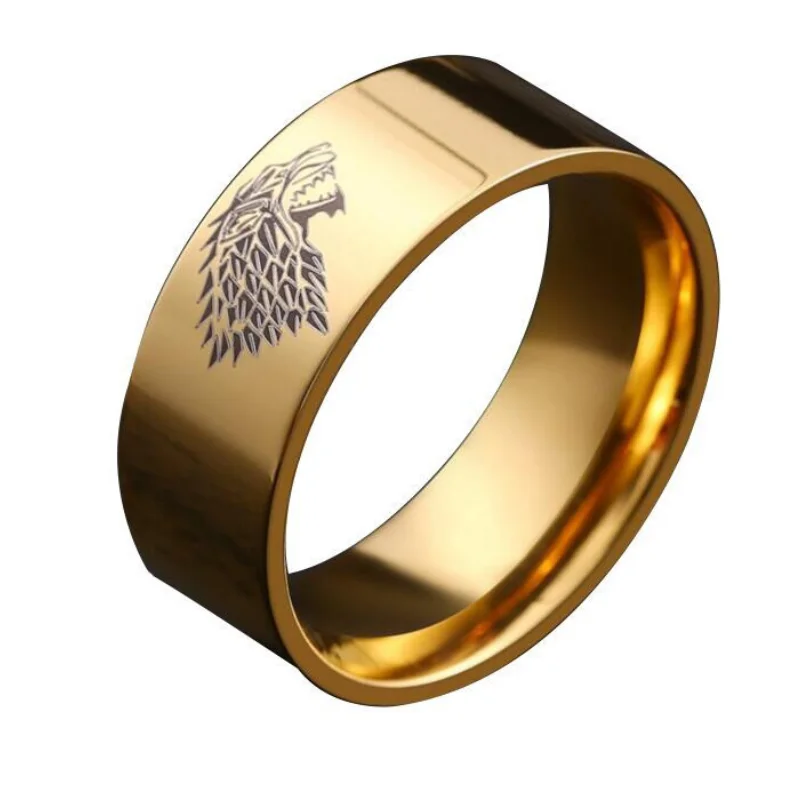 

Dire Wolf Ring Song of Ice and Fire Stark Jon Daenerys Logo Black Silver Color Hot Fashion Stainless Steel Jewelry Rings For Men