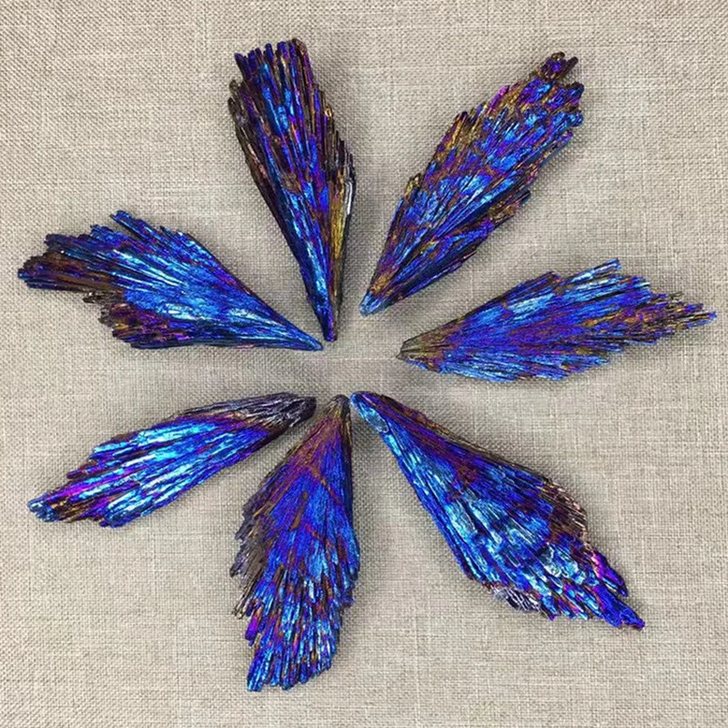 

1pcs Stones And Crystal Black Tourmaline Natural Blue Colors and Minerals Blue Titanium Aura Quartz Crystal Tail Decor