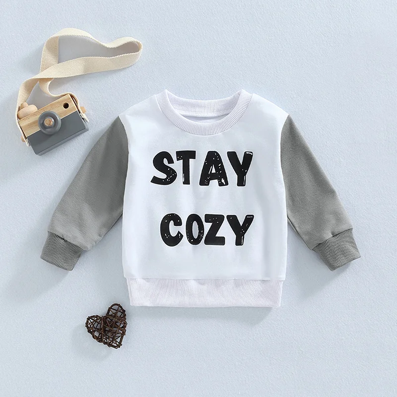 

SUNSIOM Толстовка для маленьких мальчиков с длинным рукавом и круглым вырезом лоскутный топ с буквенным принтом Повседневный пуловер весенне-...