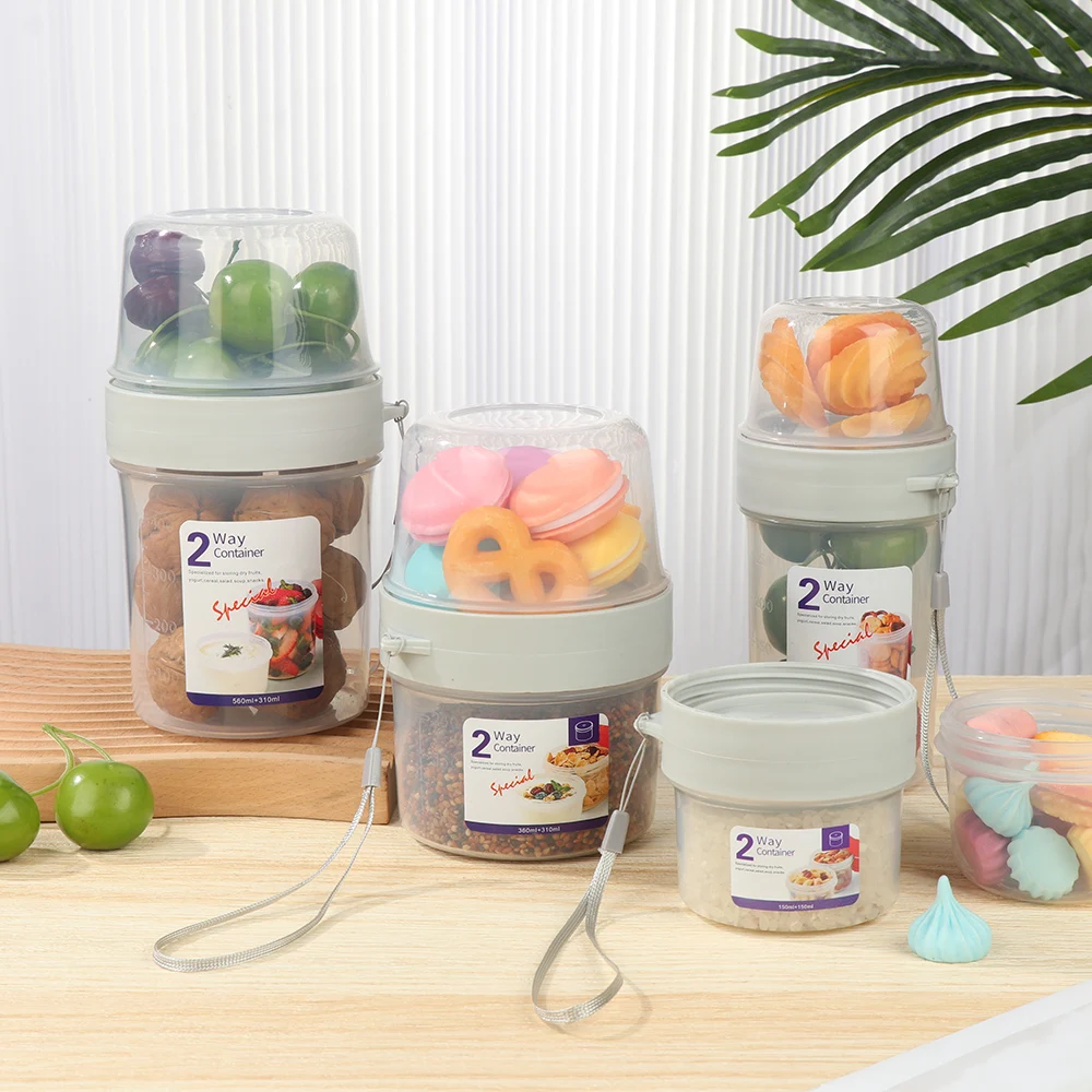 

Breakfast Oatmeal Cup Fresh-keeping Cereal Nut Yogurt Salad Container Portable Food Box Double-layered Lunch Box Storage Jars