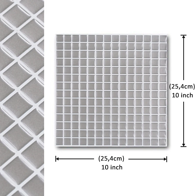 

Waterproof Vinyl Self Glue Wallpaper 3D Peel and Stick Silver Mosaic Brick Wall Tiles - 1 Sheet
