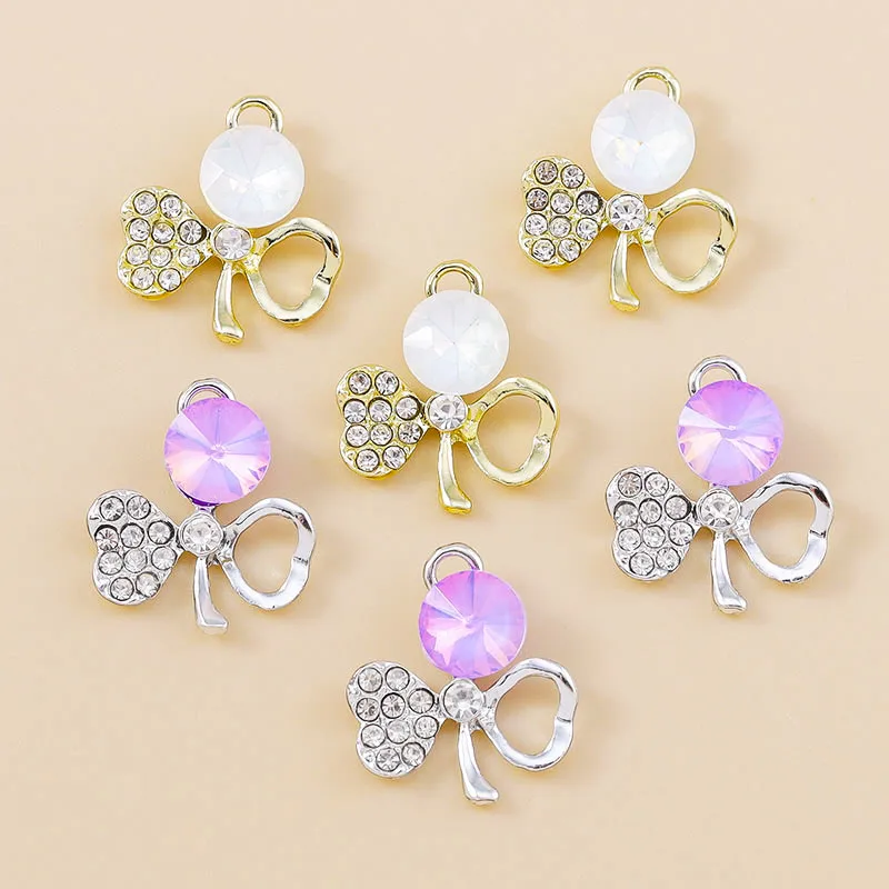 Leslie 10 шт. сверкающие хрустальные подвески в виде цветка клевера для серег