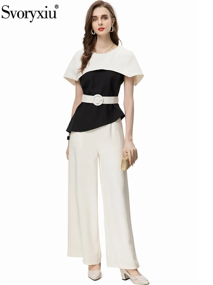 Женский костюм с брюками Svoryxiu разноцветный из топа без рукавов круглым вырезом и