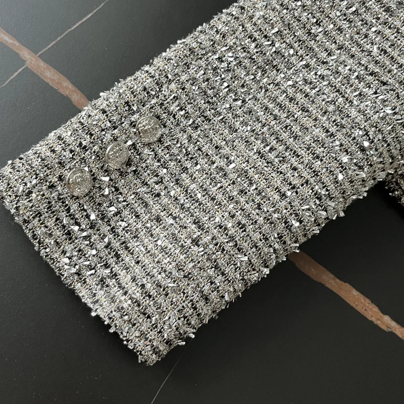 Женский твидовый пиджак с круглым вырезом