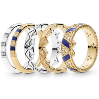women silver color rings with gold exotic crown circle crystal ring for women jewelry
