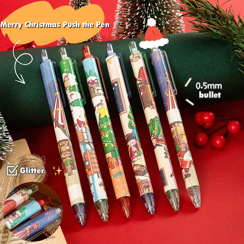 

6Pcs/Lot Kawaii Christmas Gel Pen Cute Christmas Tree Reindeer Santa Gift Box 0.5mm Black Neutral Pens School Office Stationary