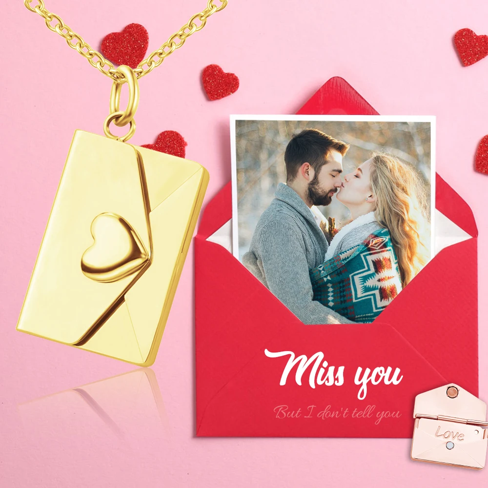 New Arrival Stainless Steel Envelope Necklace with Love you card inside gold rosegold steel color  Gift Valentine's day