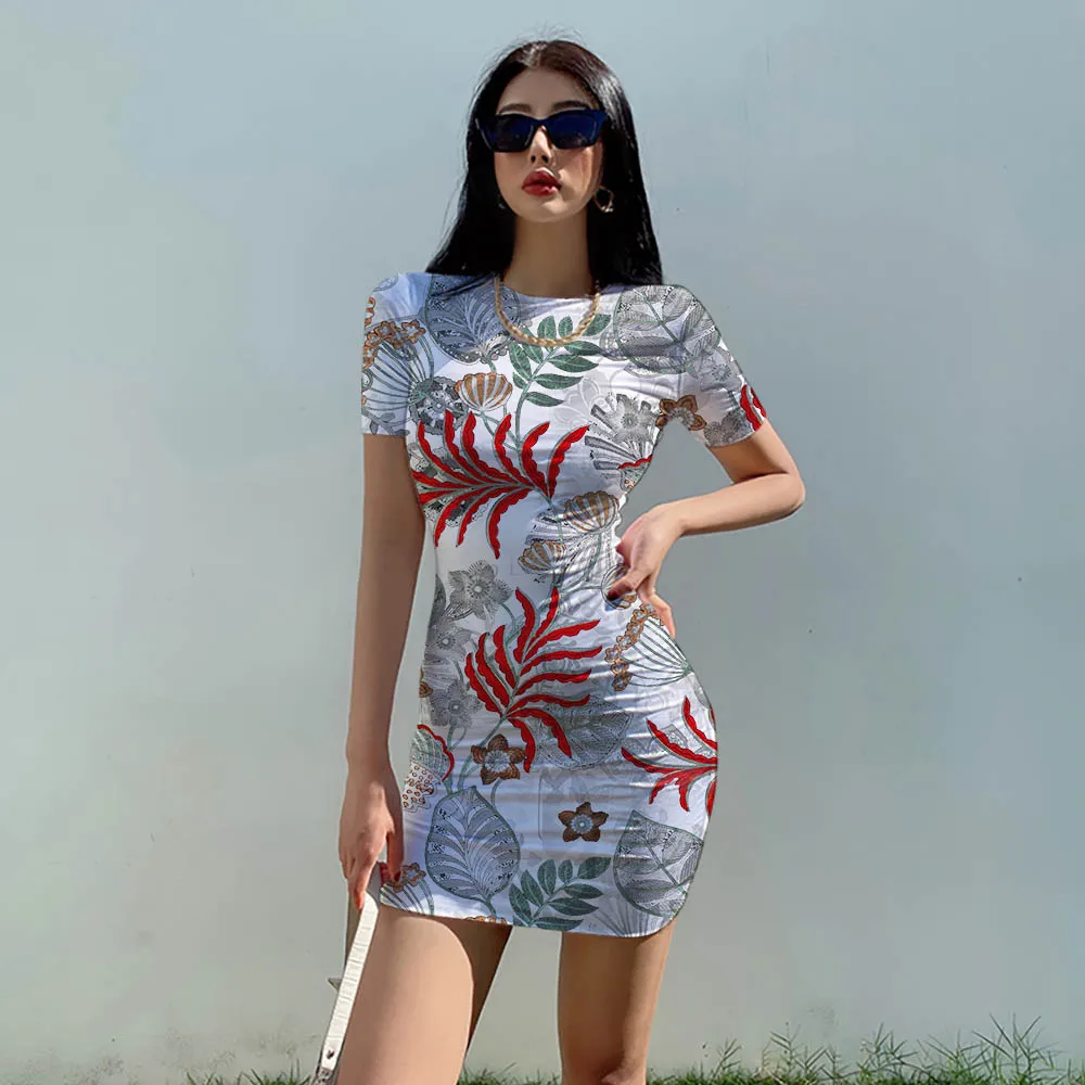 

Женское летнее платье с V-образным вырезом и цветочным принтом