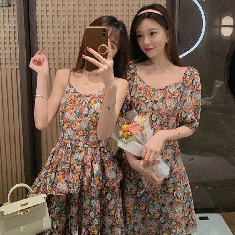 

Summer Short Sleeve Floral Printed Sexy Dress Women Slash Neck Plus Size 2XL Elegant A-line Slim Bundle Waist Basic Korean Style