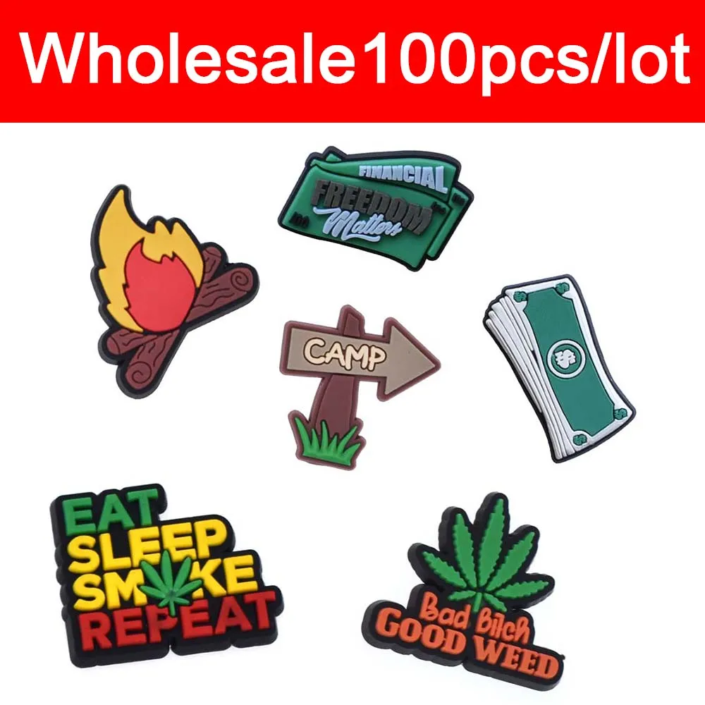 Wholesale Shoe Charms Decorations Fits for Crocs Accesorios 100 Pack Bundle Weed Men Women Christmas Gifts Xmas Party Pins