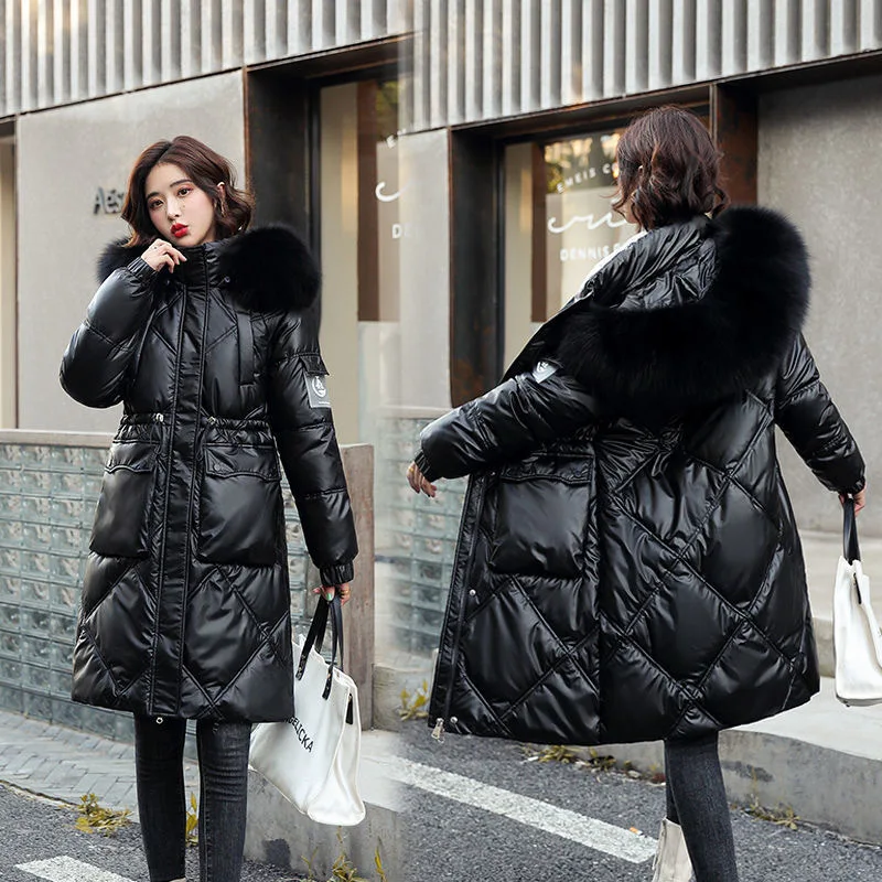 2022 Women Winter Down Jacket Quality Coat Long Female Parka Clothes Female Plush Collar Hooded Thick Warm Pockets M-3XL