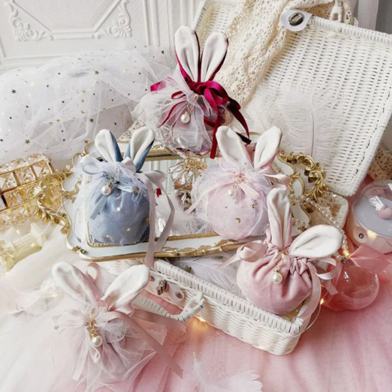 

Nordic Sweet And Cute Rabbit Ears Candy Pearl Mesh Gauze Bag Small Gift Gift Box Packaging Bag Decorative Gift Bag