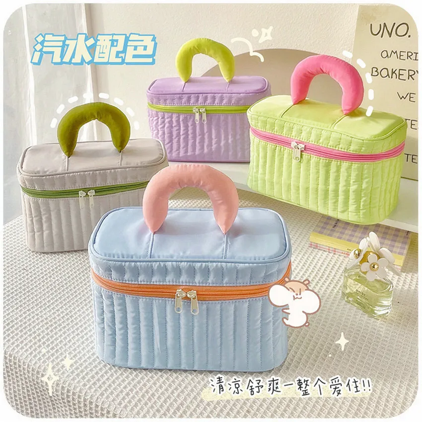 

New Soft Triangle Women's Cosmetic Box Casual All-match Student Girls Large Capacity Handbag Kawaii Makeup Storage Bag Pouch