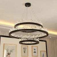 modern black ring ceiling chandelier atmospheric living room bedroom dining room light luxury crystal chandelier