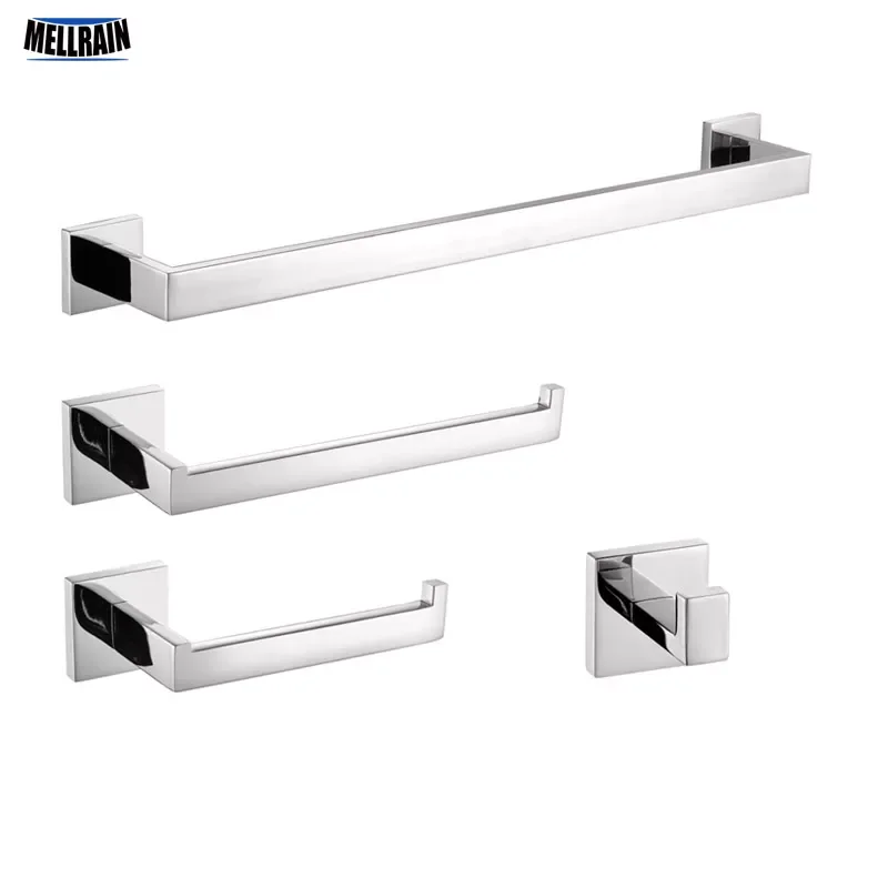 

Mirror Polished Stainless Steel Bathroom Accessories Kit. Quality Chrome Towel Rack Towel Bar Paper Holder Robe Hook