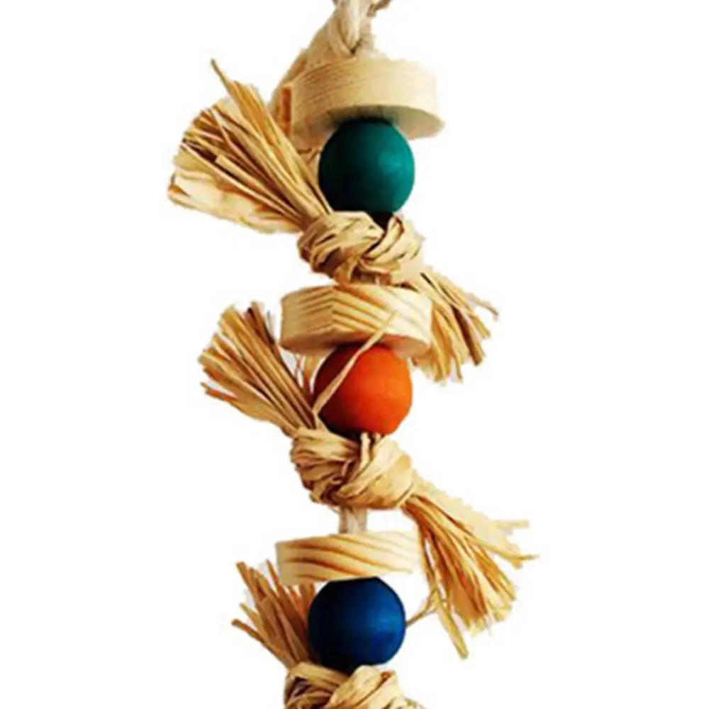 

Small Straw Hanging Wooden Durable Beads Toy Bell Pet Bird Parrot Cotton Rope Cage Swing Chew Pastoral Style Fresh Pendant