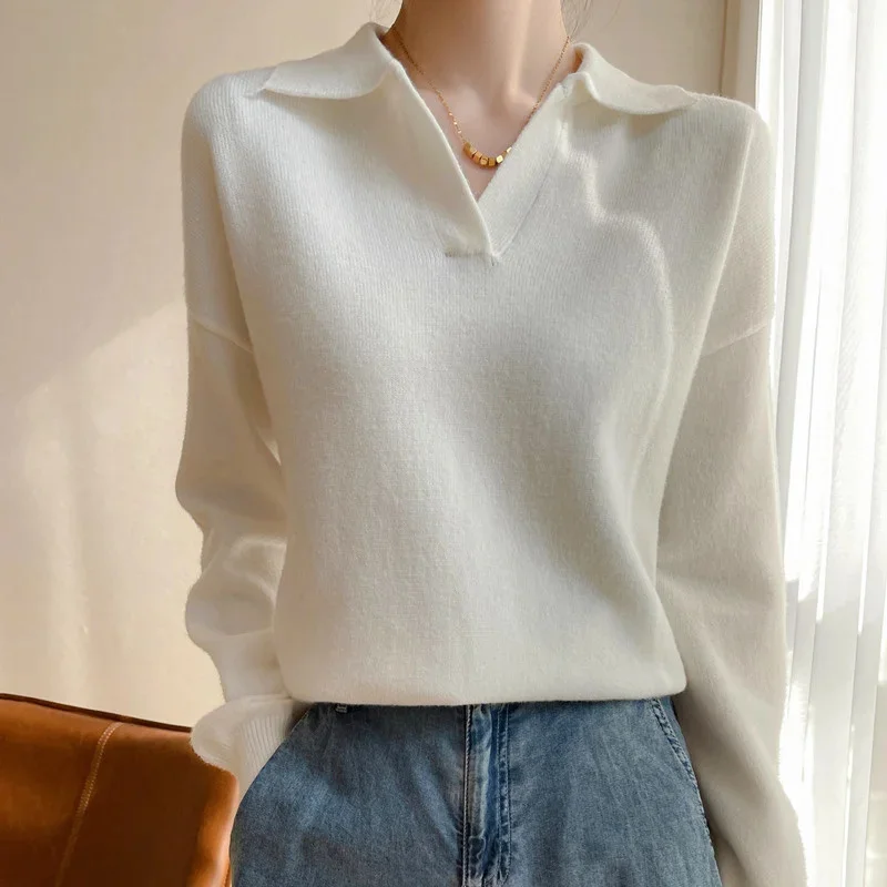 

High quality sweater women's Lapel Pullover women's winter cashmere sweater solid knitted sweater autumn fashion sweater