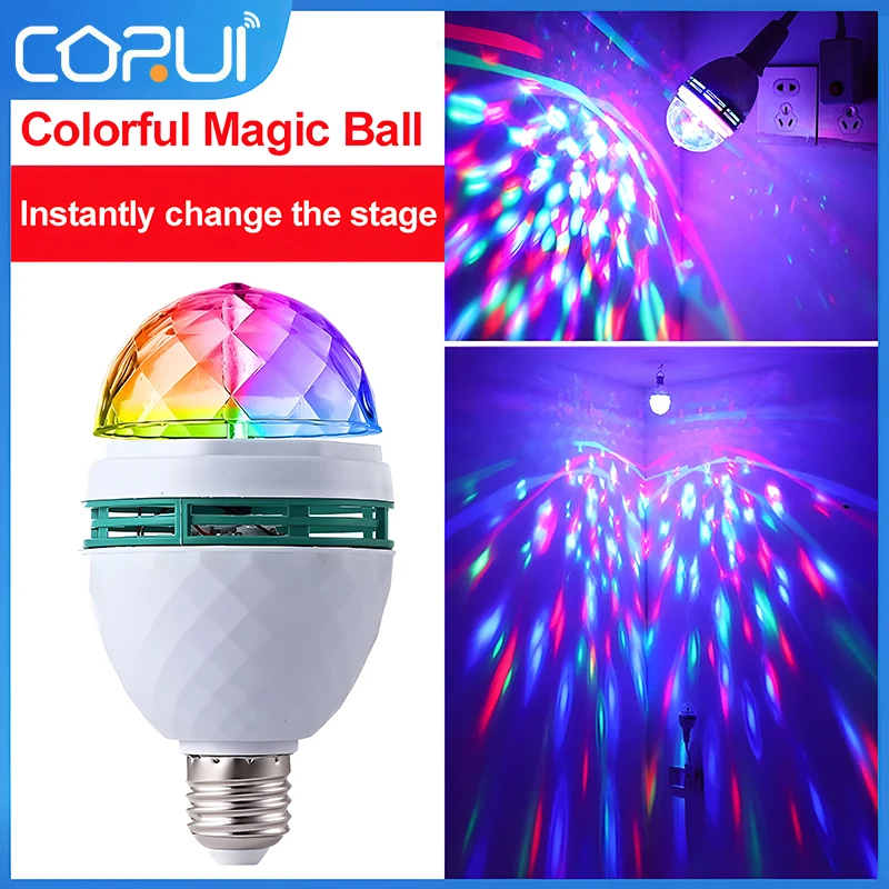 

CoRui E27 3W LED RGB Bulb Colorful Auto Rotating Projector Crystal LED Stage Light Home Disco Party Bar KTV Wedding Effect Lamp