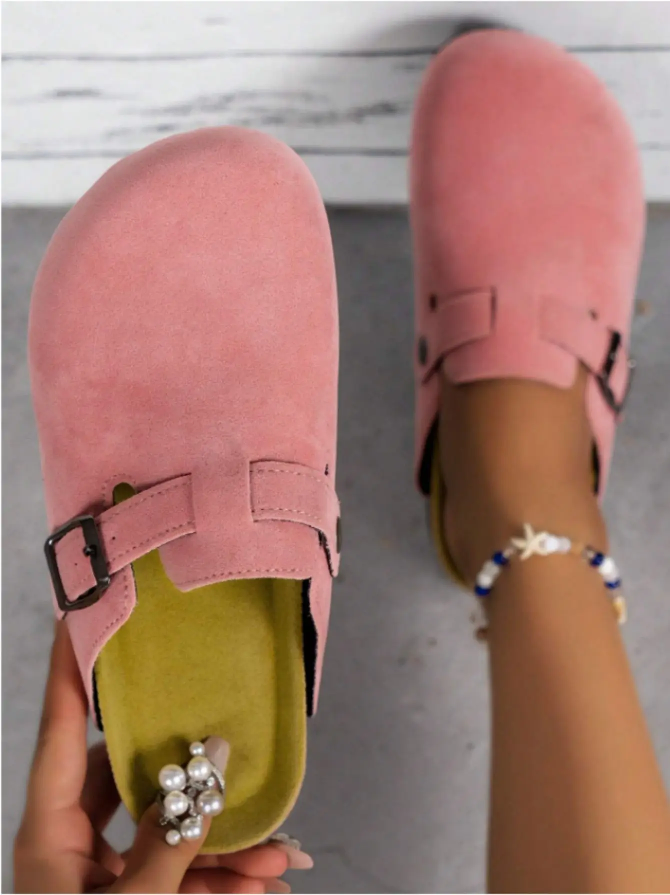 

Женские лоферы с пряжкой и открытой спиной, из искусственной замши, без застежки, на плоской подошве, элегантные розовые туфли без спинки, 2023