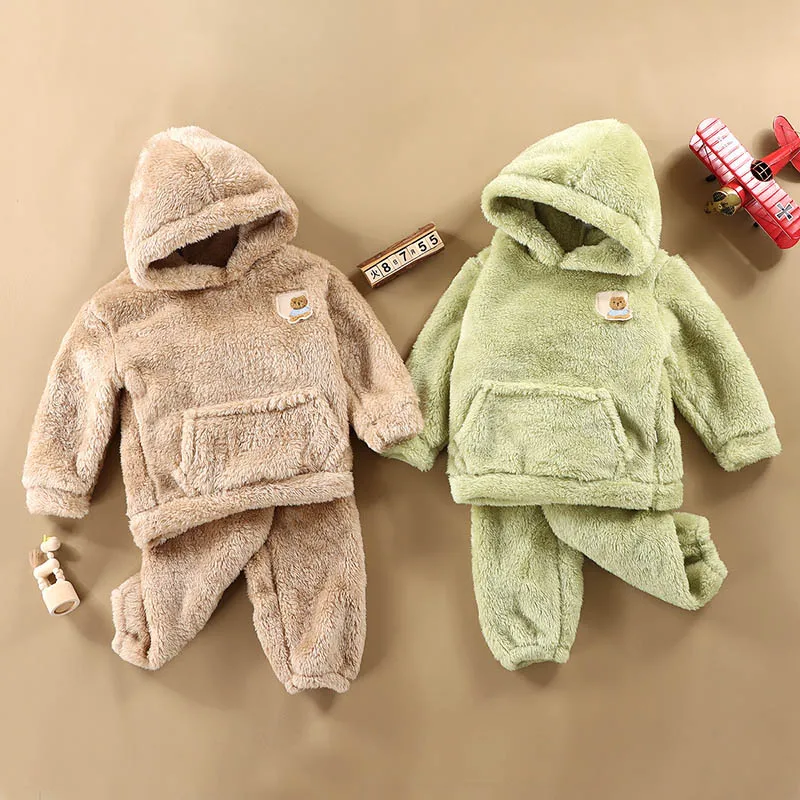 

Kids Clothes Autumn and Winter Flannel Suit, External Household Clothes Boys and Girls' Extra Thick Warm Pajamas