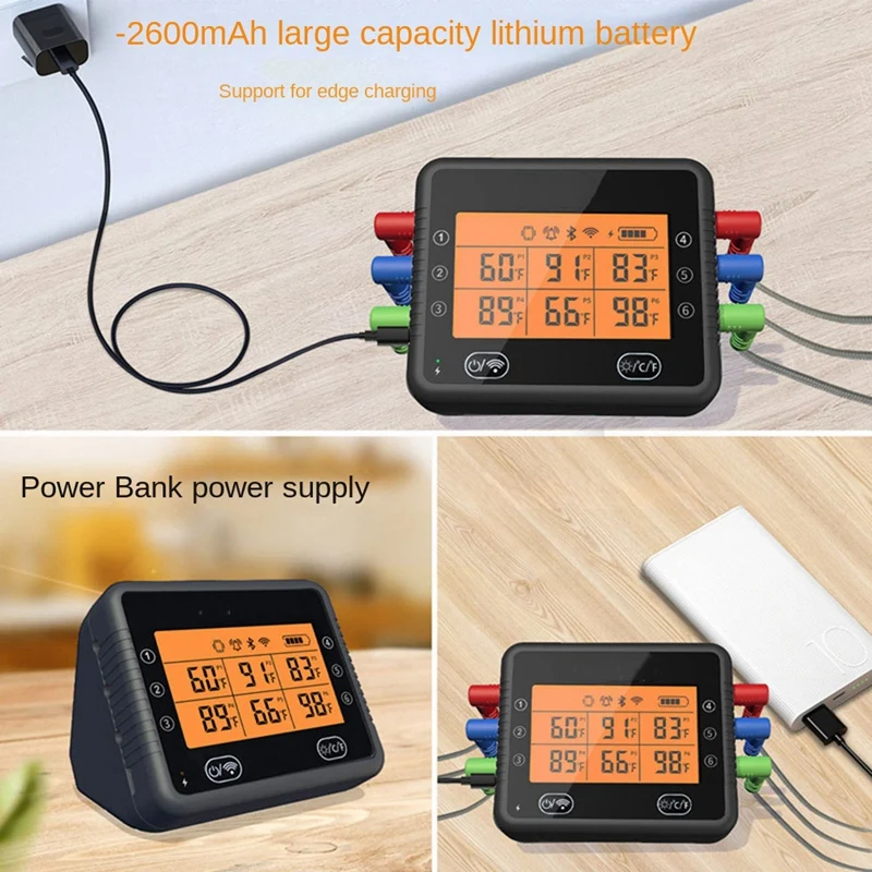 Цифровой термометр для барбекю и гриля Wi-Fi Bluetooth перезаряжаемый беспроводной