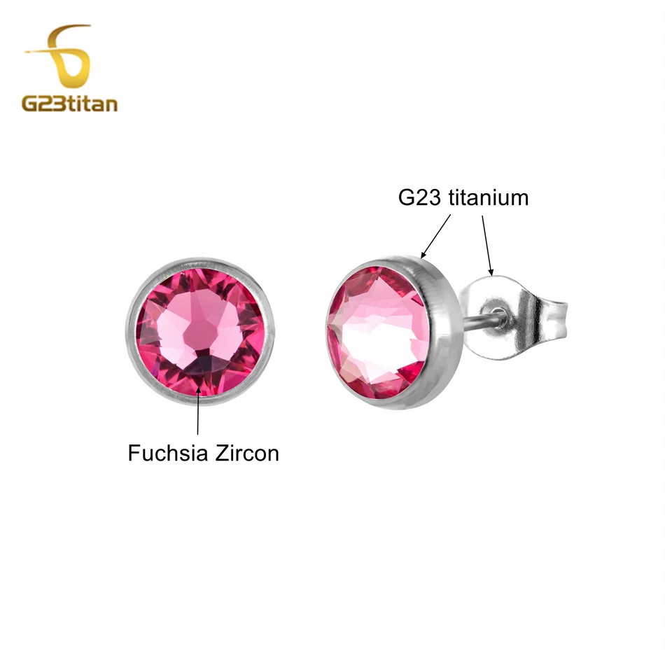 Розовый круглый циркон ушные гвозди женские серьги модные украшения титановые