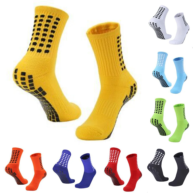 

New Anti-slip Soccer Socks Men Women Outdoor Sport Grip Football Socks Solid Color Square friction Film Thickened Towel Bottom