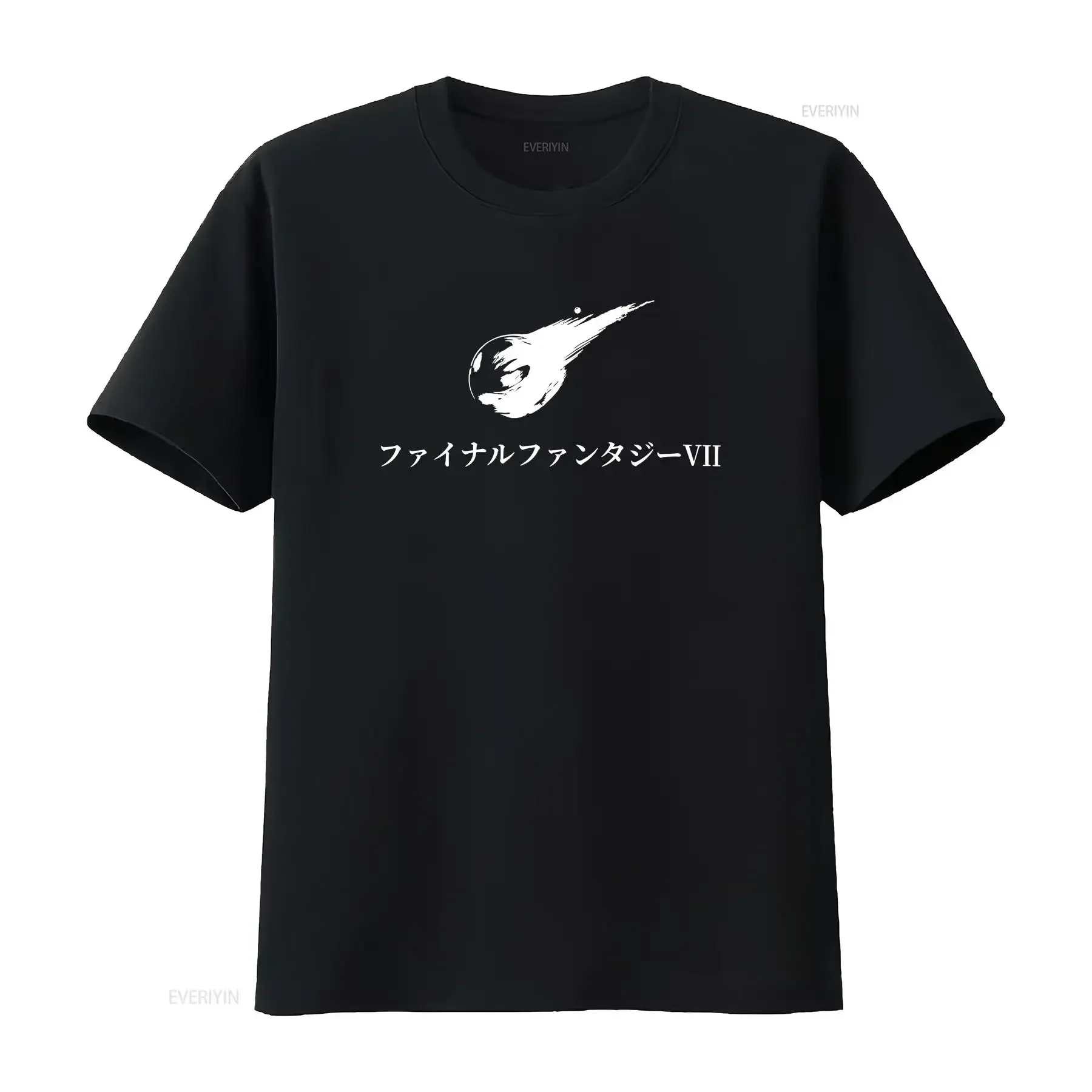 Фото Футболка FF7 JP Title, несколько цветов, винтажная стираная дизайнерская одежда, модный топ с растянутым рисунком для повседневной носки №1