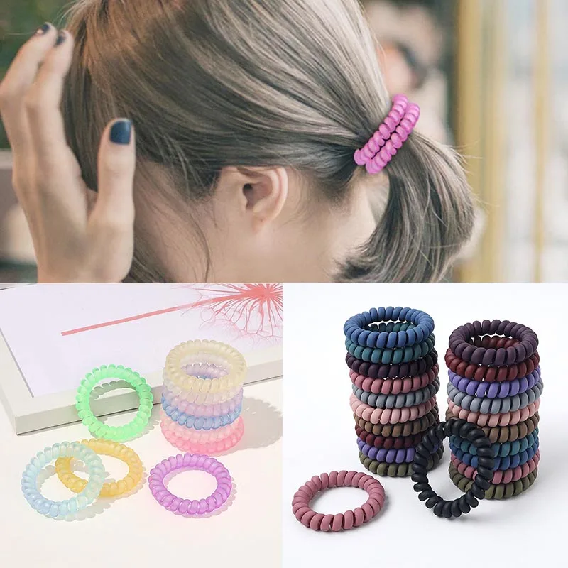 

1Pcs Telephone Wire Line Seamless Hair Rope Frosted Matte Rubber Bands Ponytail Holder Transparent Elastic Hair Bands Headwear