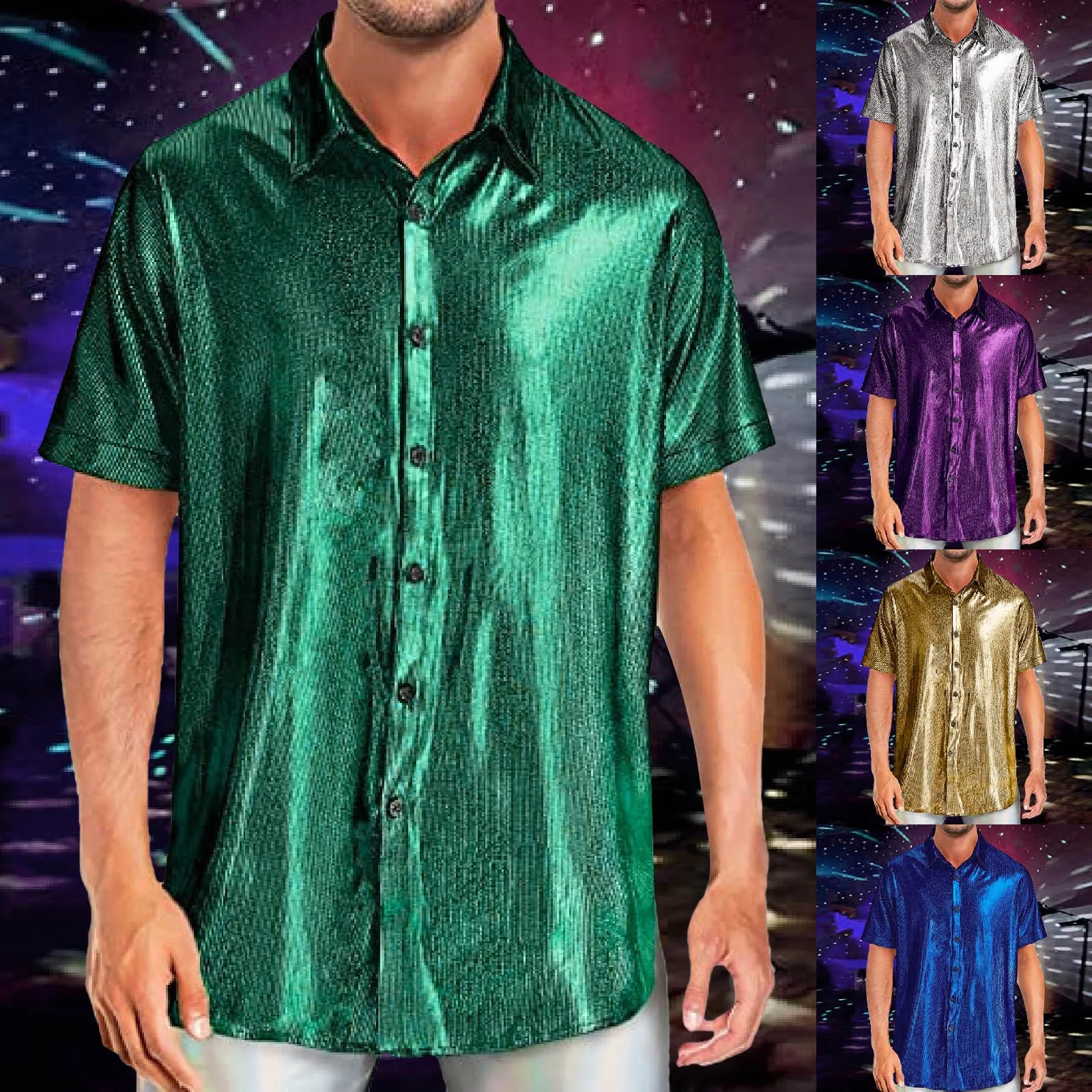 Мужская рубашка с коротким рукавом и блестками