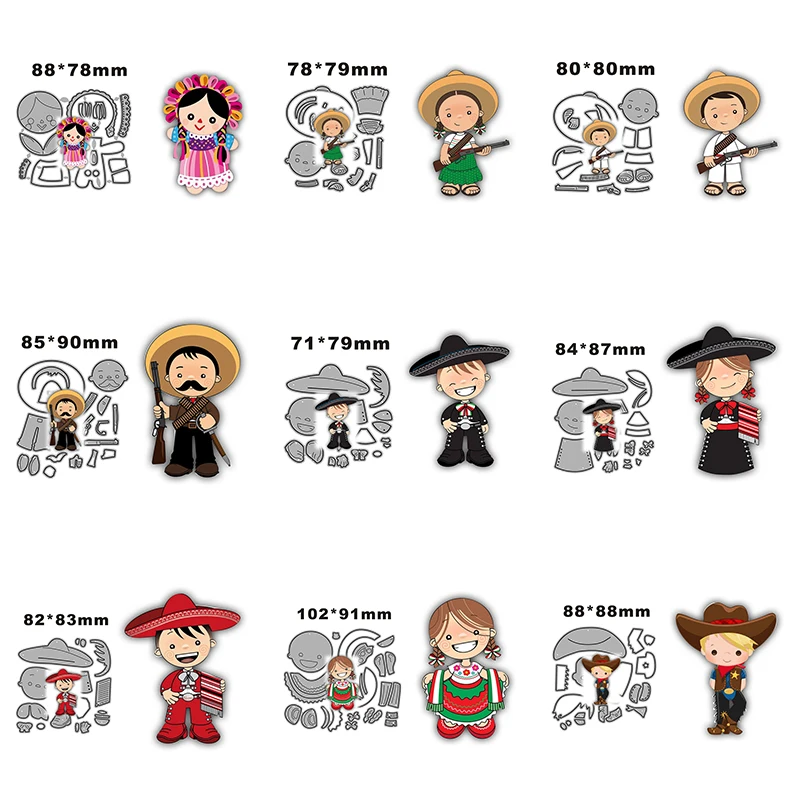 

Mexican Art Painting Illustration Character Combination Metal Cutting Die Scrapbook Die Diy Die Knife Process Embossing Die Cutt