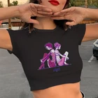 Черный корсет, топ с аниме-принтом, летняя женская футболка 2022, уличная одежда Нана Осаки манга Y2K, сексуальный панк, эмо, E-girl, облегающие кроп-топы