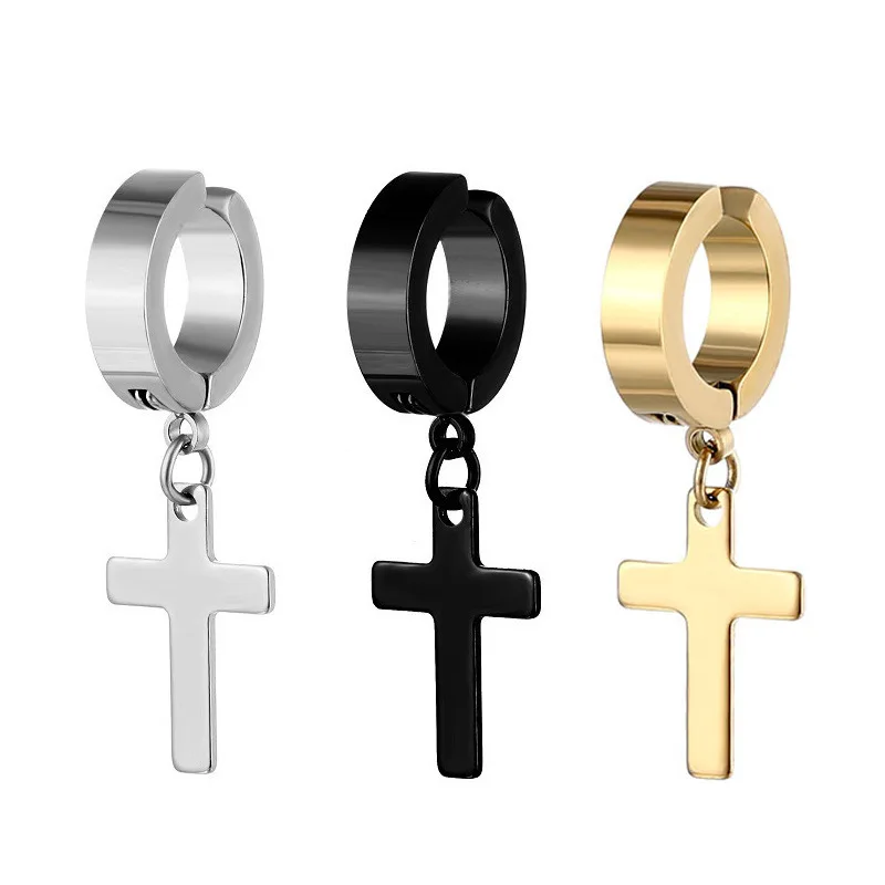 

Trendy Street Hip Hop Punk Geometric Cross Stainless Steel Clip Earrings For Men Women Gothic Ear Jewelry Statement