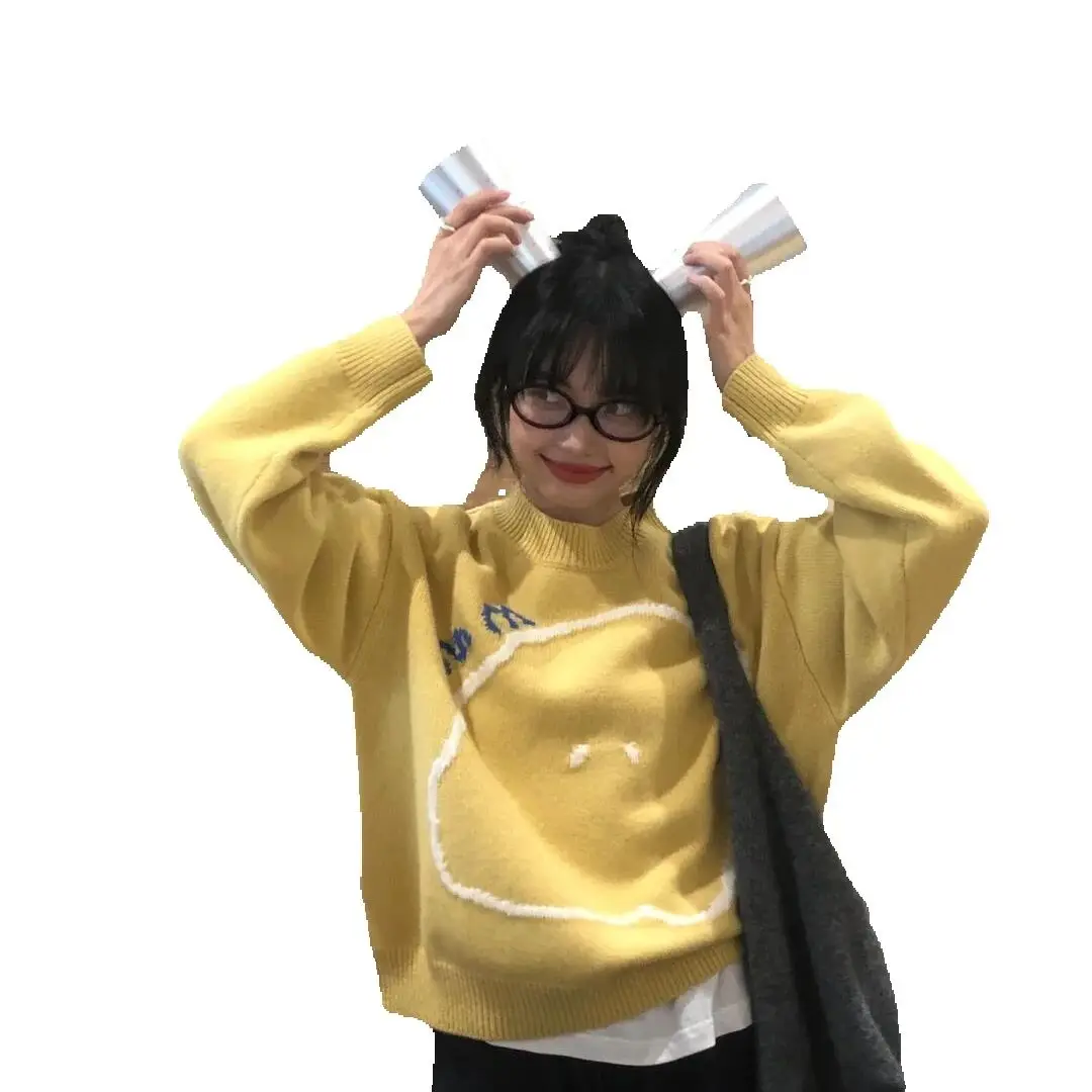 Свободный вязаный свитер мягкий восковой пуловер шерсть осень-зима 2023 женский