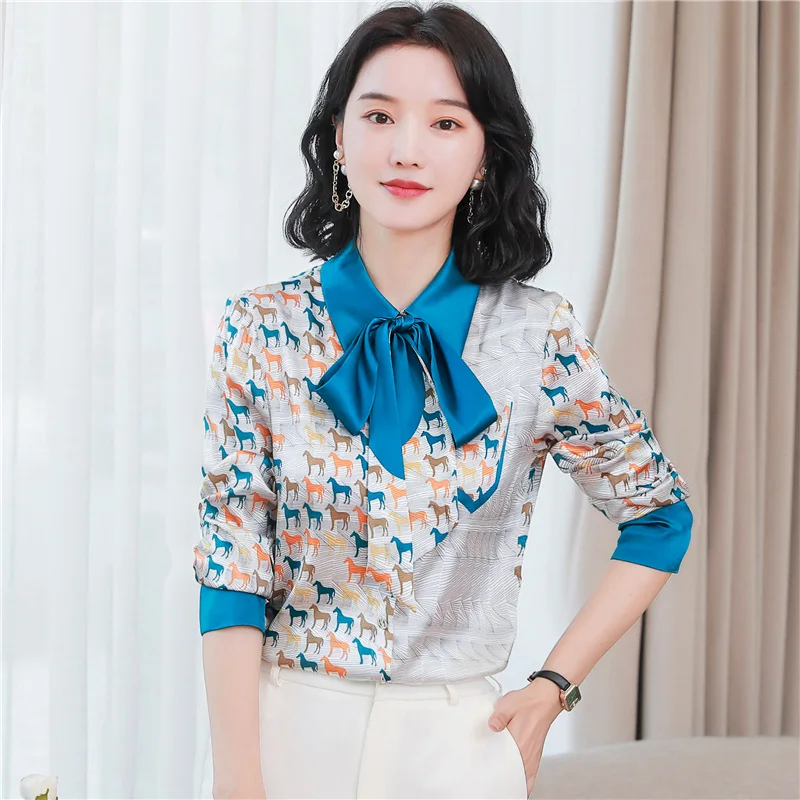 

Шифоновые женские блузки, свободная рубашка с круглым вырезом, летний топ с принтом, модная повседневная женская одежда с длинным рукавом ...