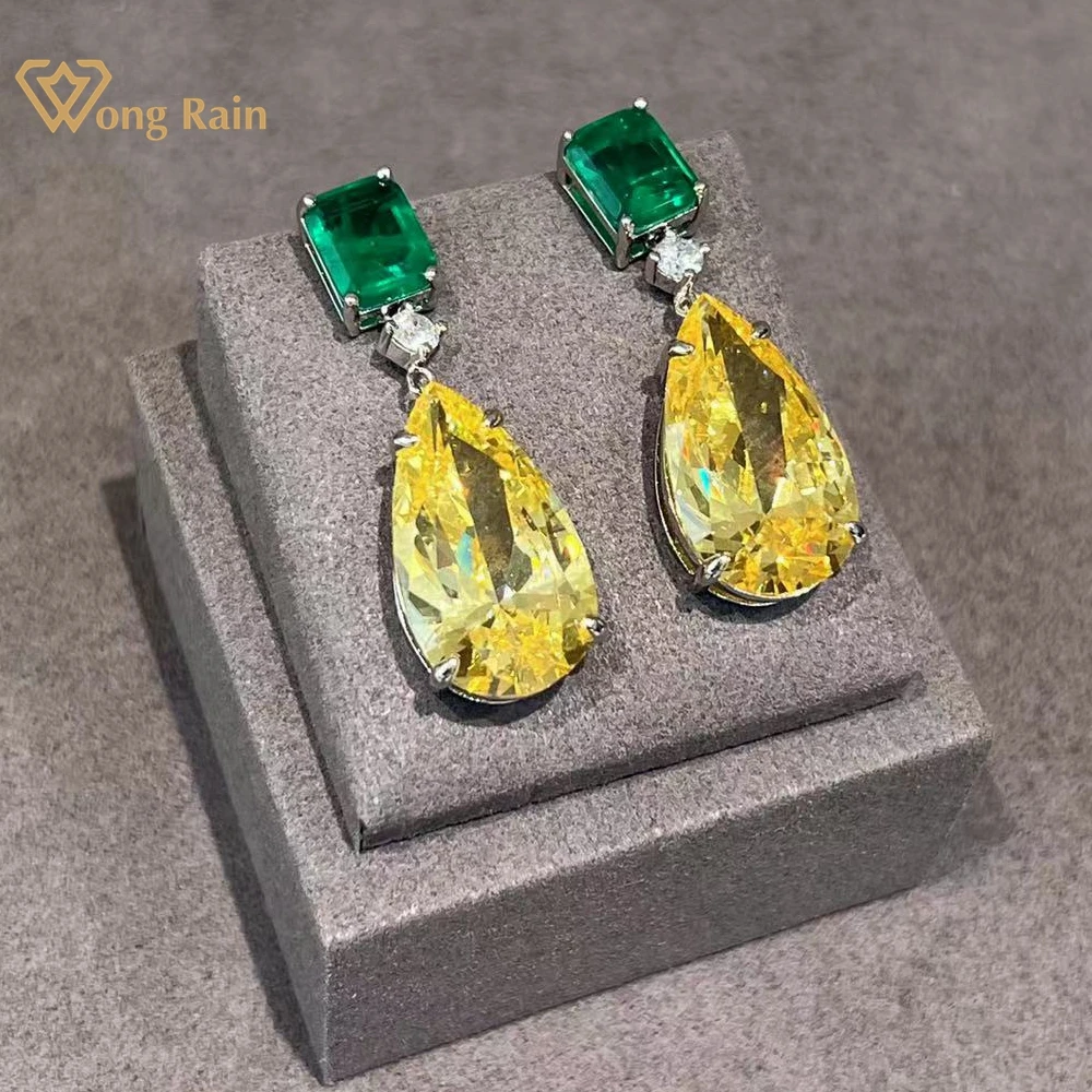 

Wong Rain 18K White Gold Plated Emerald Paraiba Tourmaline Citrine Gemstone Drop Earrings for Women 925 Sterling Silver Jewelry