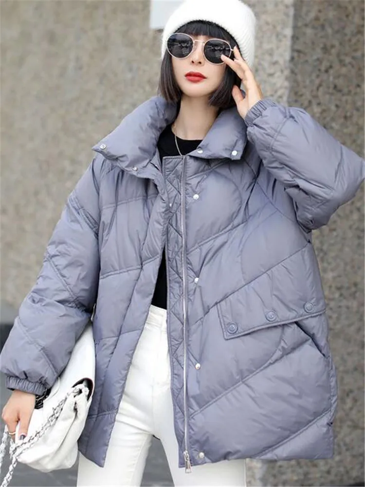 

Korean Style Women Down Jacket Loose Over Size Warm Winter Outwear Short Thick Coat 90% White duck Down