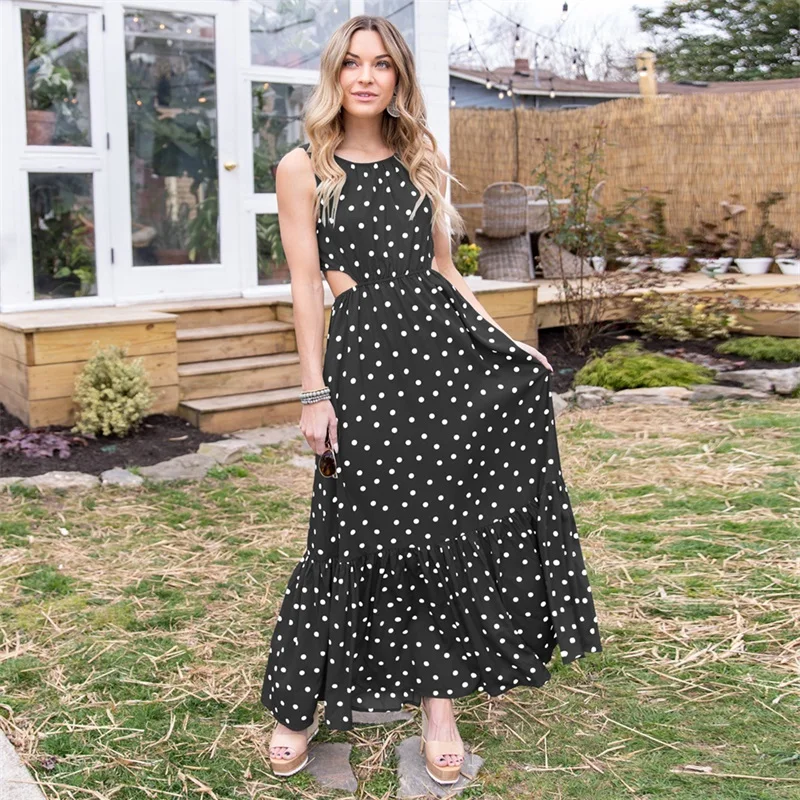 

Женское платье в горошек, с открытой спиной, на бретельках