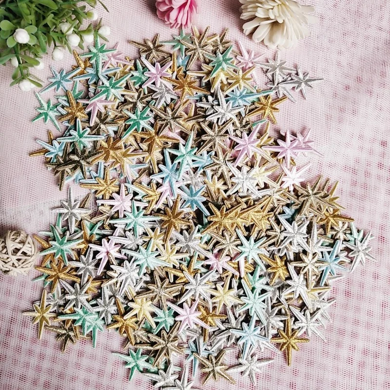 

100pcs/lot Sticker Small Embroidery Patch Six-pointed Star Jacket Jean Backpack Phone Bag Curtain Clothing Decoration Applique