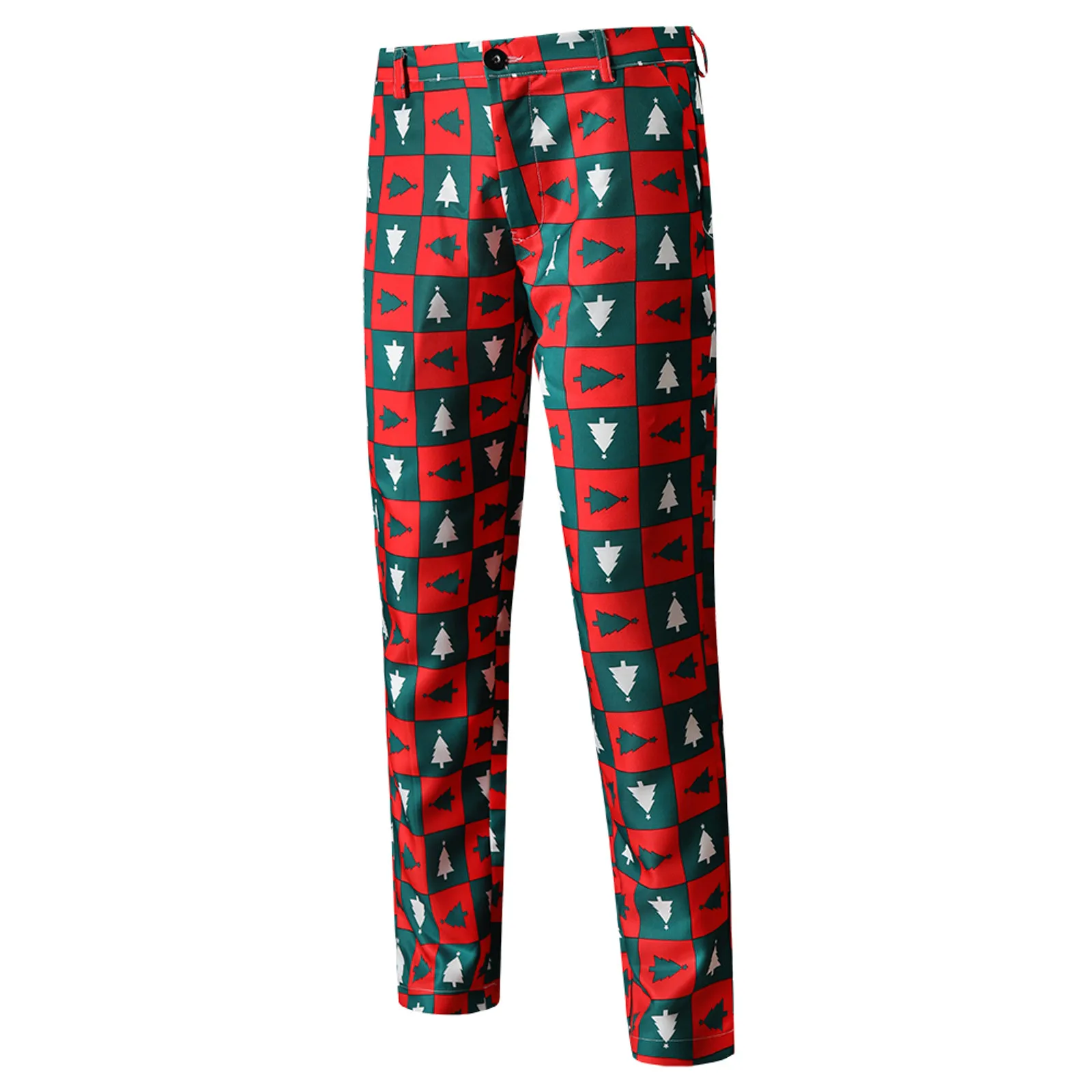 

Red Button Suit Pants Mens Retro Zipper Christmas Pants New Year Straght Christmas Tree Trousers Vantage Male Xmas Pantalones