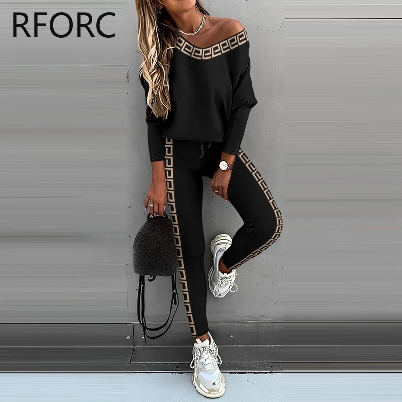 Женский Повседневный комплект из 2 предметов брюки с длинным рукавом-фонариком и