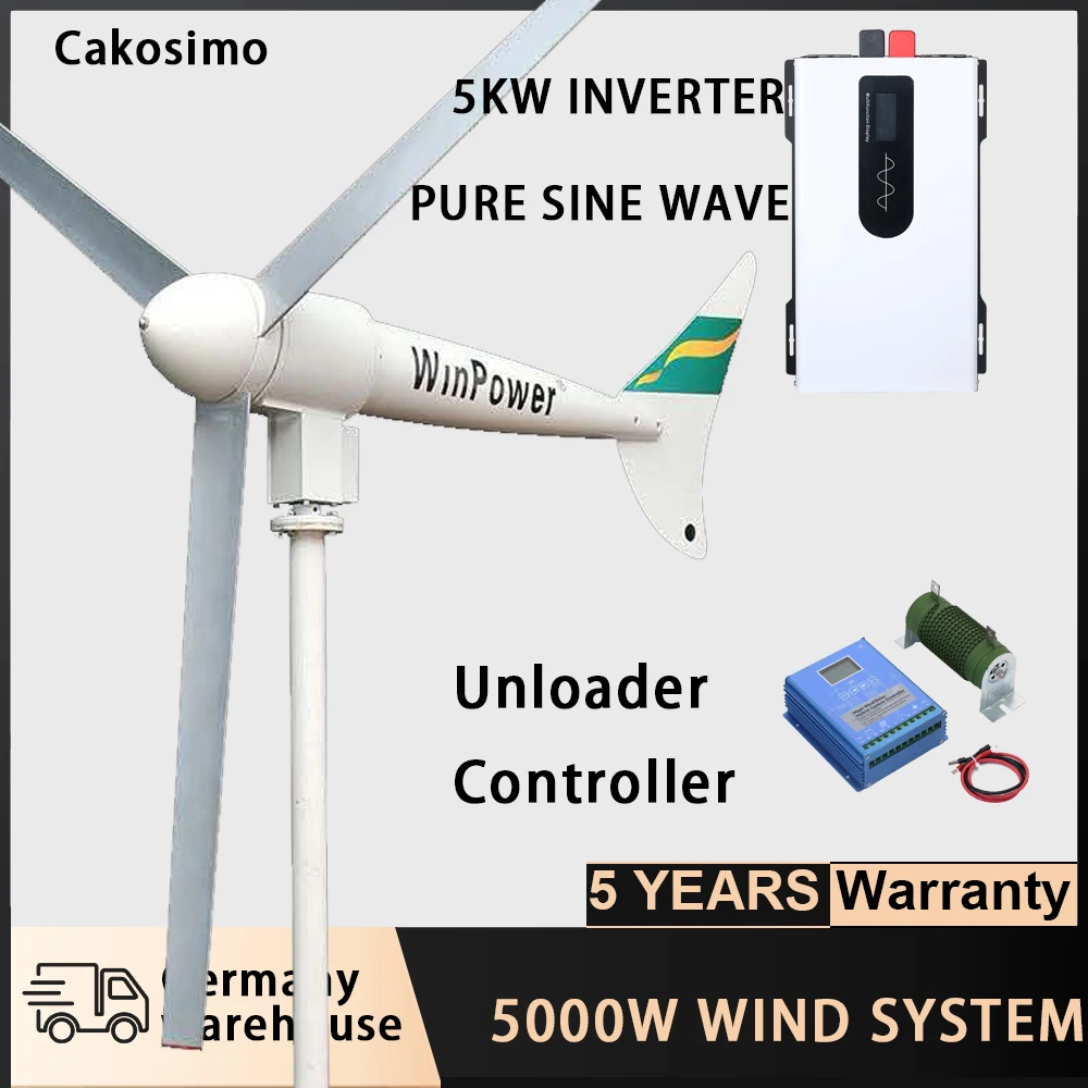 

42KG 5000W Wind Turbine 48V Pure Sine Wave Inverter OFF Grid System With Hybrid MPPT Controller 110V/220V AC Output