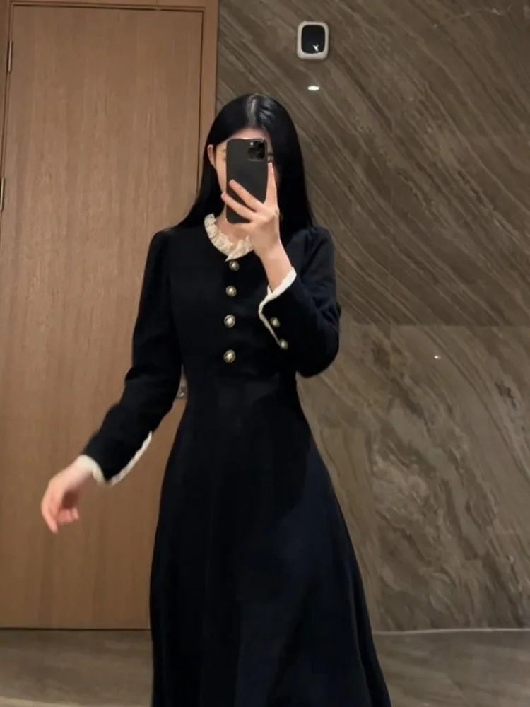 Женское однобортное Платье-туника элегантное черное платье составного кроя с