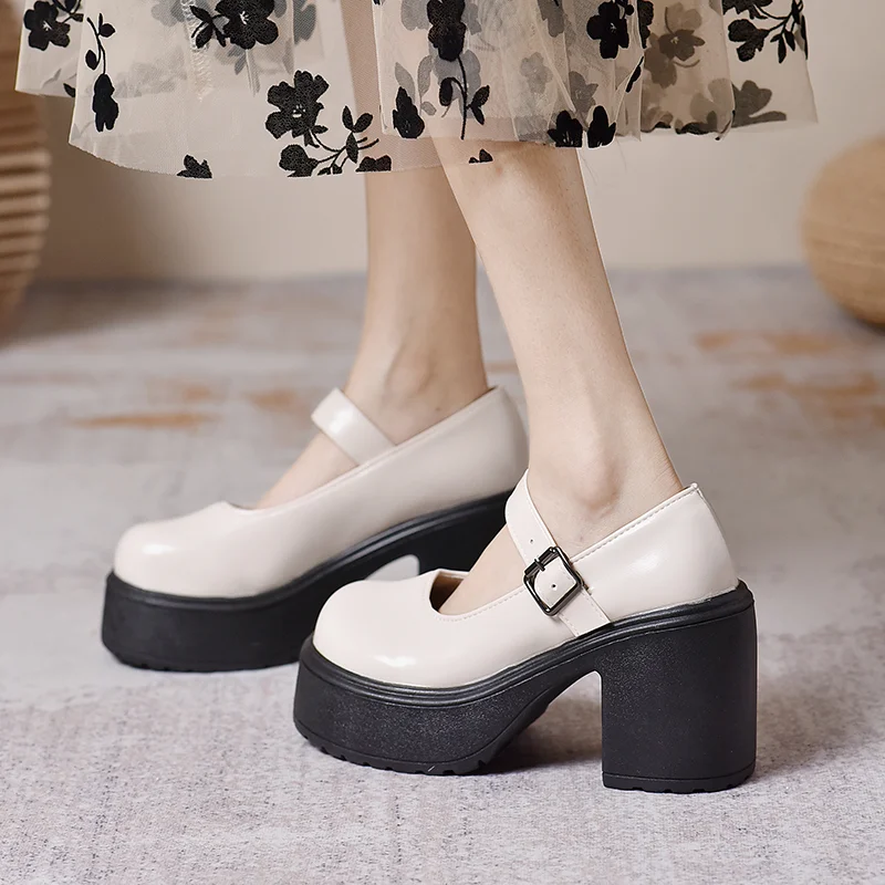 

Chunky Heel Women's Mary Janes Spring New Vintage Platform Lolita Single Shoes for Women Increased Students Shallow Ladies Pumps