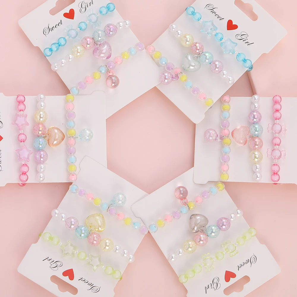

Милые детские браслеты ручной работы из бисера карамельных цветов, бусины из смолы, стрейчевый браслет, игрушка принцессы для маленьких дев...