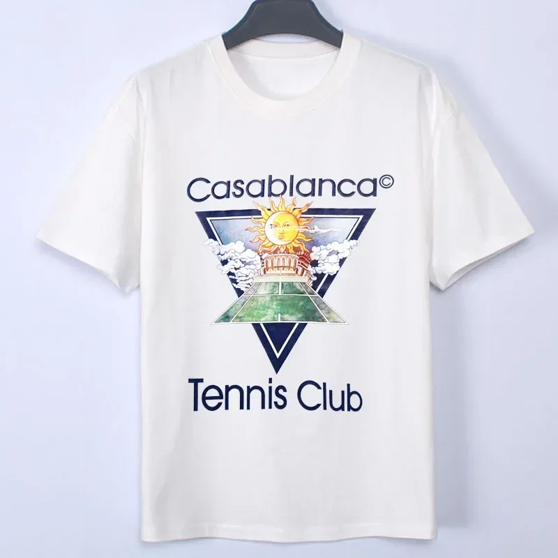 

Повседневная футболка для теннисного клуба «Касабланка», Высококачественная хлопковая черная белая футболка с коротким рукавом в стиле ретро, Топ в стиле хип-хоп