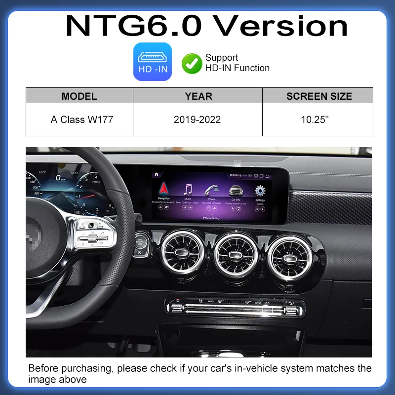 

Беспроводная связь CarPlay и Android Auto для Mercedes-Benz A-класса W177 2019-2022 с MBUX NTG6.0, с функцией Mirror Link, Airplay и новым интерфейсом