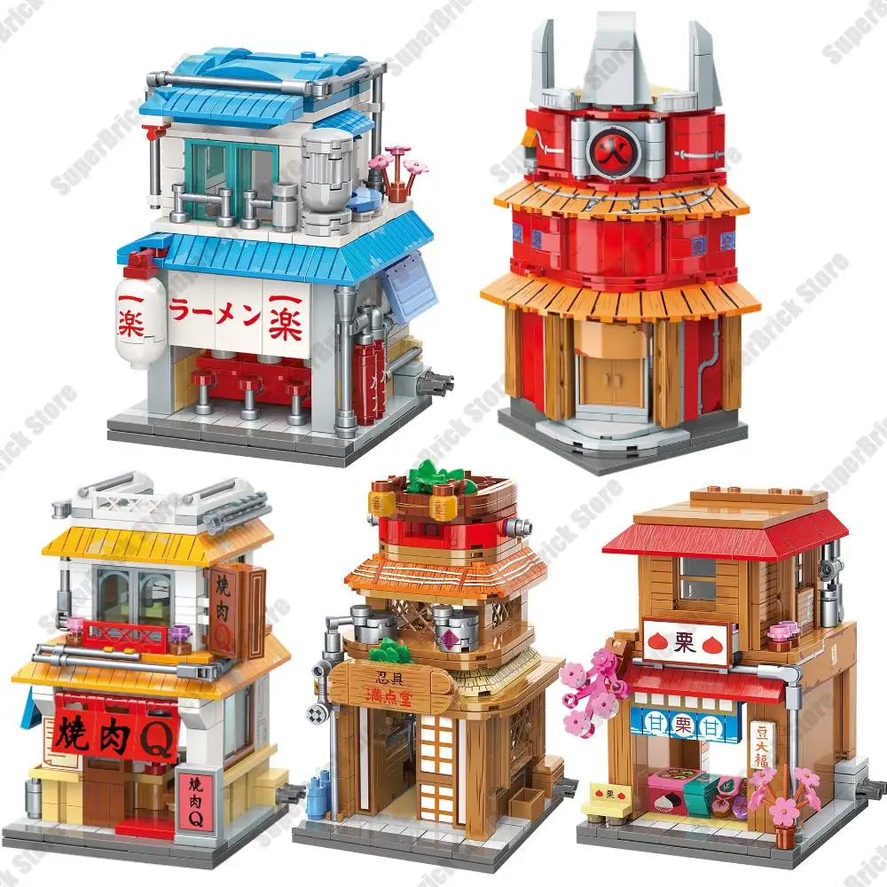 Naruto House Yile Ramen Ninja Shop Ichiraku Uzumaki Building Blocks Kit Bricks Classic Cartoon Anime Movie Model Kids Toys Gift